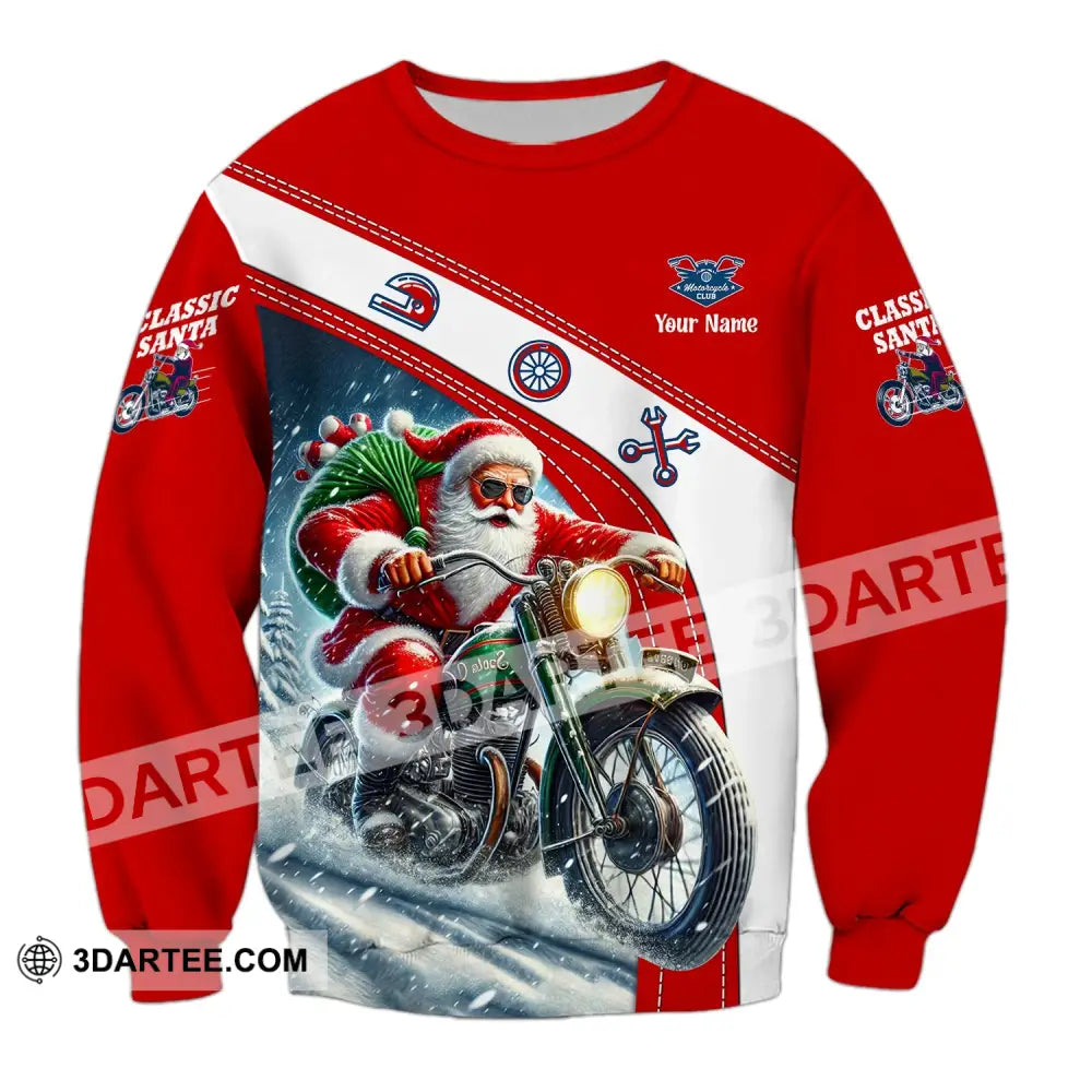 Man Shirt Custom Name Santa Classic Bike Motorcycle T-Shirt Hoodie Long Sleeve Christmas Gift / S