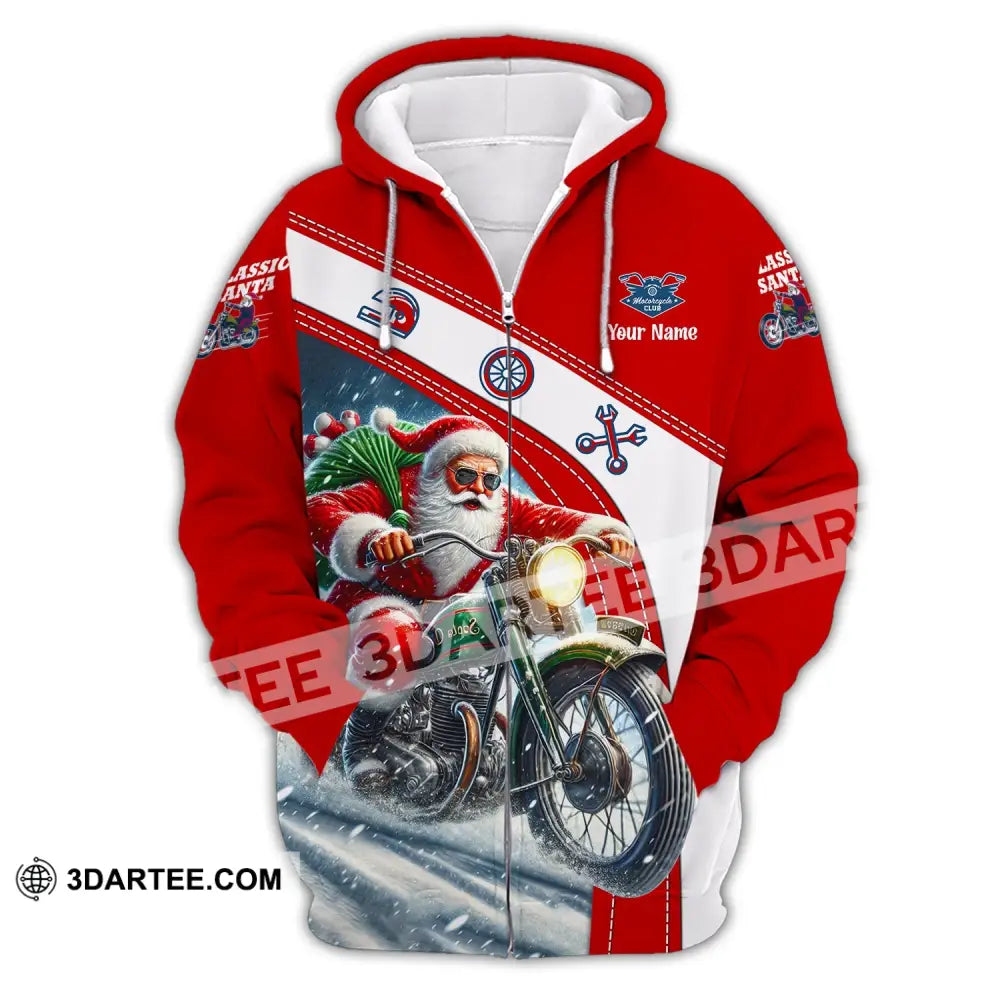 Man Shirt Custom Name Santa Classic Bike Motorcycle T-Shirt Hoodie Long Sleeve Christmas Gift