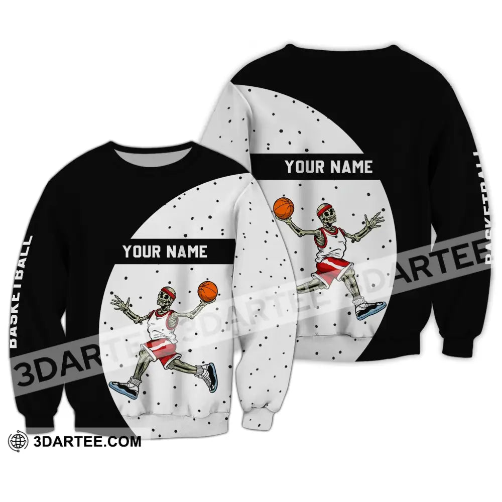 Man Shirt - Custom Name T-Shirt Basketball Skeleton Clothing Long Sleeve / S T-Shirt