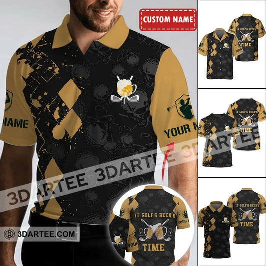 Man Shirt - Custom Name T-Shirt It’s Gold And Beer Time Clothing T-Shirt