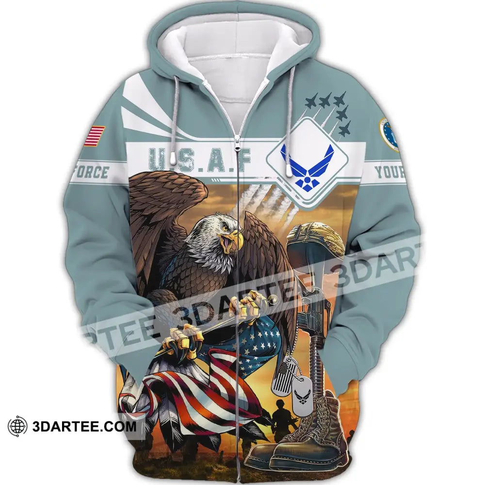 Man Shirt Custom Name U.s.a.f Air Forces Veteran Shirts Usaf T-Shirt Zipper Hoodie / S