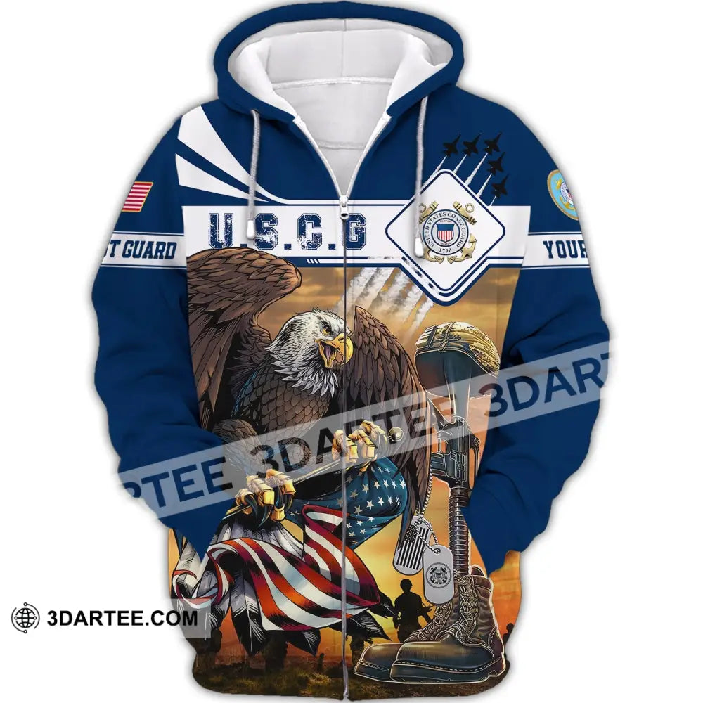 Man Shirt Custom Name U.s.coast Guard Veteran Shirts Uscg T-Shirt Zipper Hoodie / S