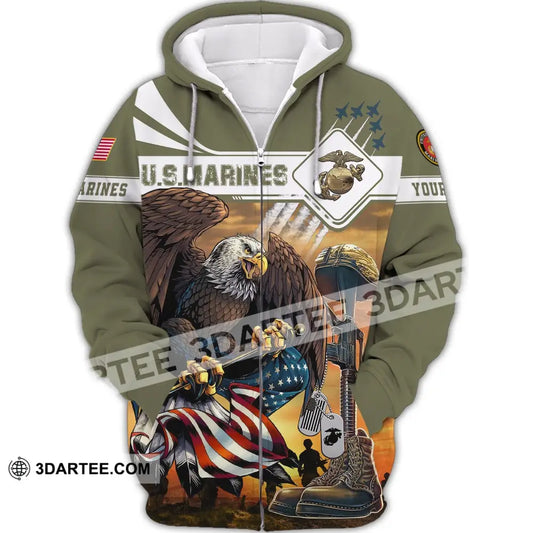 Man Shirt Custom Name U.s. Marines Veteran Shirts Usmc T-Shirt Zipper Hoodie / S