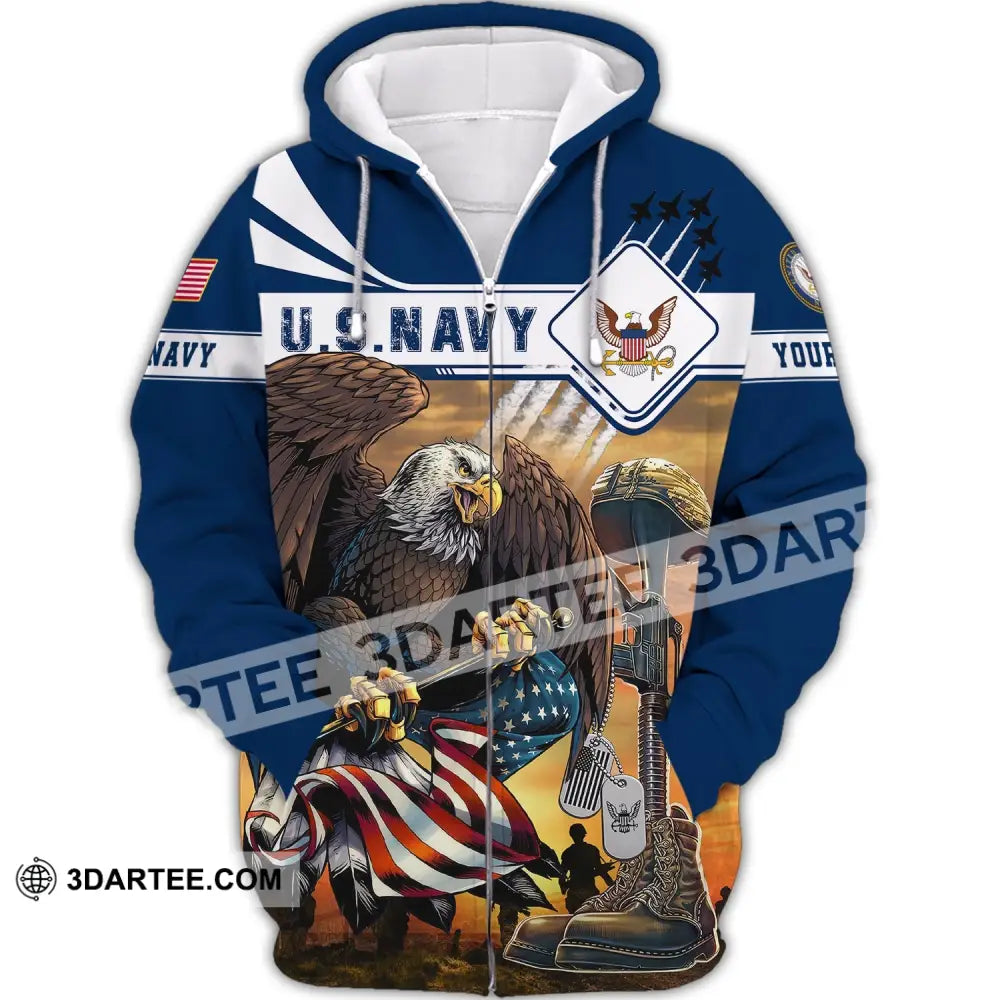 Man Shirt Custom Name U.s.navy United States Shirts Us Veteran T-Shirt Zipper Hoodie / S