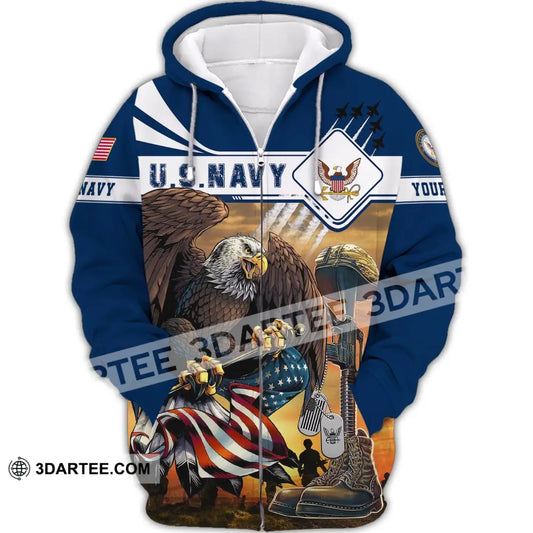 Man Shirt Custom Name U.s.navy United States Shirts Us Veteran T-Shirt Zipper Hoodie / S