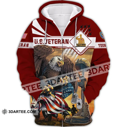 Man Shirt Custom Name U.s.veteran United States Shirts Us T-Shirt Zipper Hoodie / S