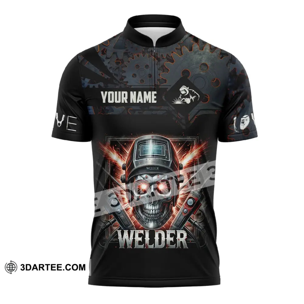 Man Shirt Custom Name Welder Polo Hoodie Long Sleeve Zipper / S T-Shirt