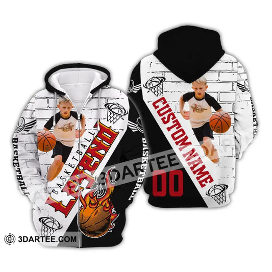 Man Shirt Custom Photo Name And Number Basketball T-Shirt Legend Gift For Player Zipper Hoodie / S