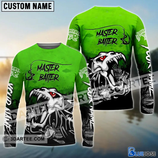 Master Baiter Green Custom Name 3D Shirts Fishing Long Sleeves 31.05