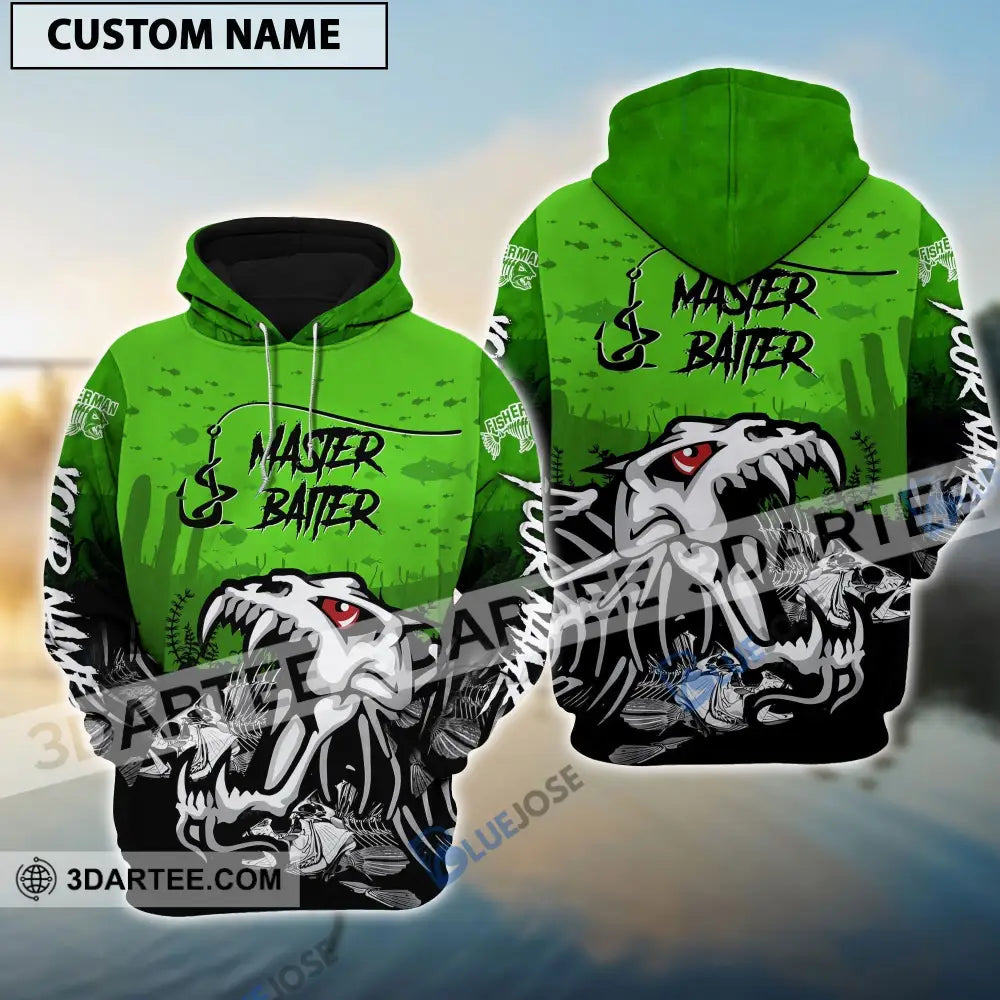 Master Baiter Green Custom Name 3D Shirts Fishing Long Sleeves 31.05