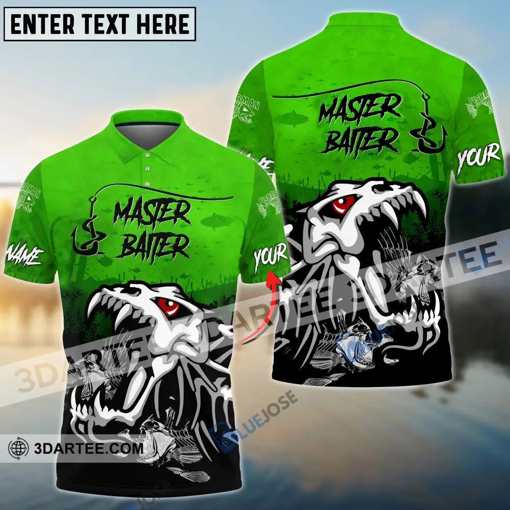 Master Baiter Green Custom Name 3D Shirts Fishing Long Sleeves 31.05