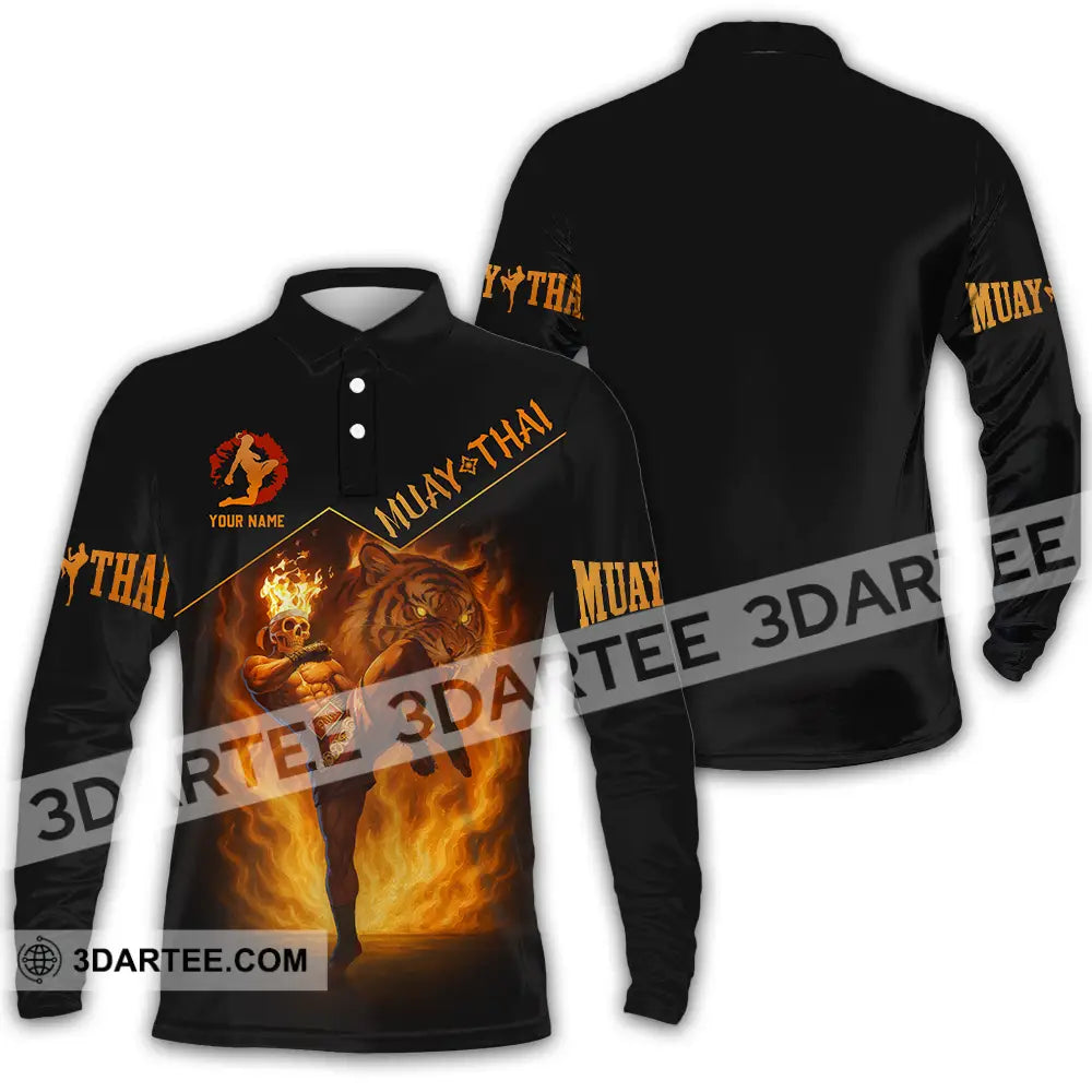 Men Shirt - Custom Let’s Fight Fire Muay Thai Sport Shirt Long Sleeve Polo / S T-shirt