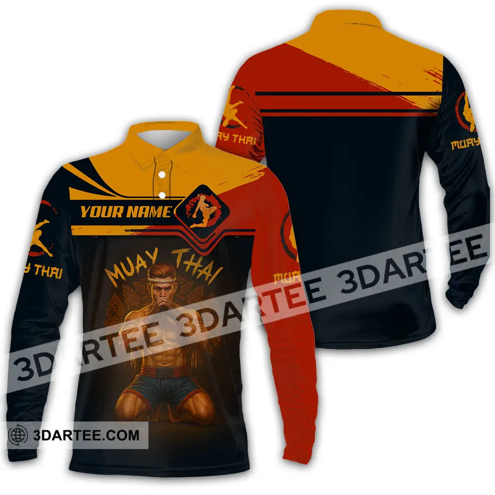 Men Shirt - Custom Let’s Fight Muay Thai Sport Shirt Long Sleeve Polo / S T-shirt