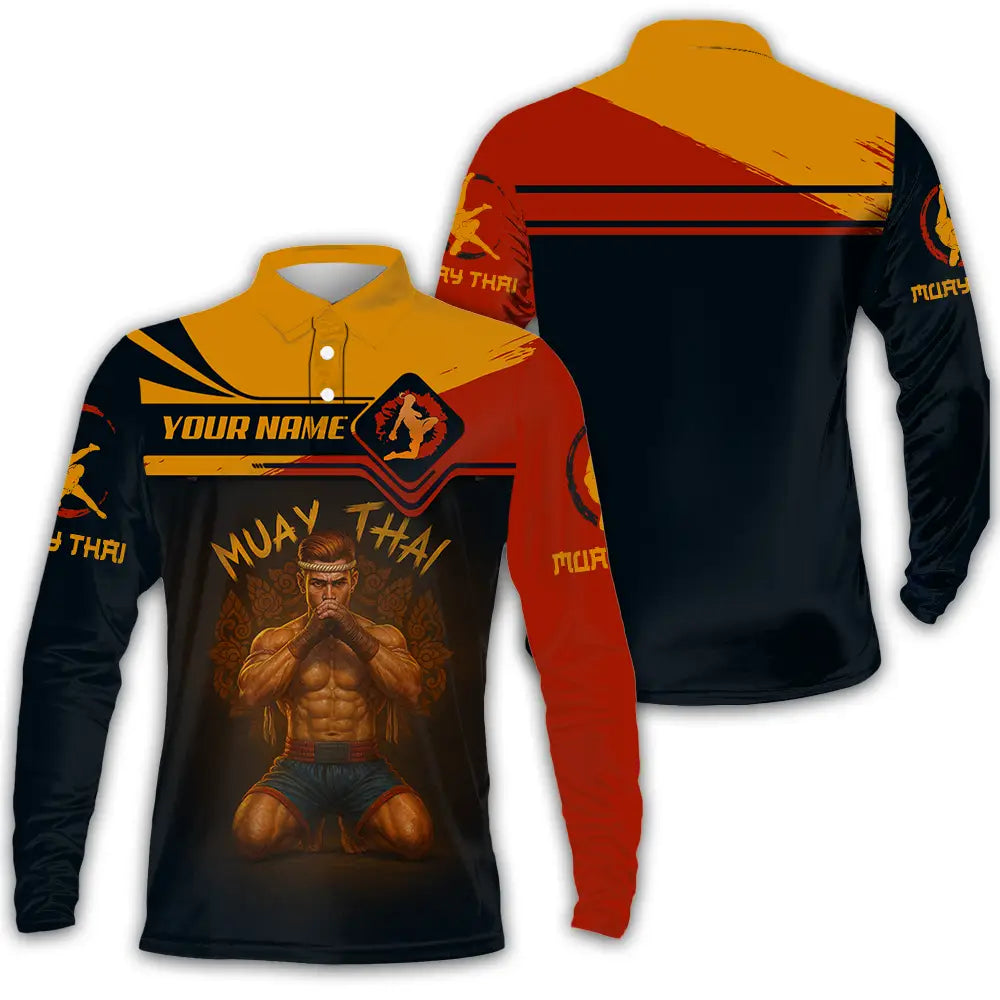 Men Shirt - Custom Let’s Fight Muay Thai Sport Shirt Long Sleeve Polo / S T-shirt