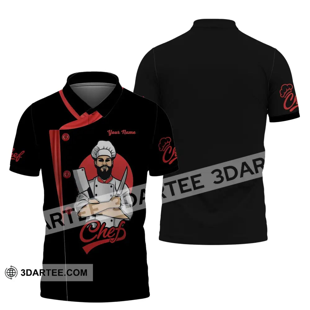 Men Shirt - Custom Name Chef Black White And Red Polo / S T-Shirt