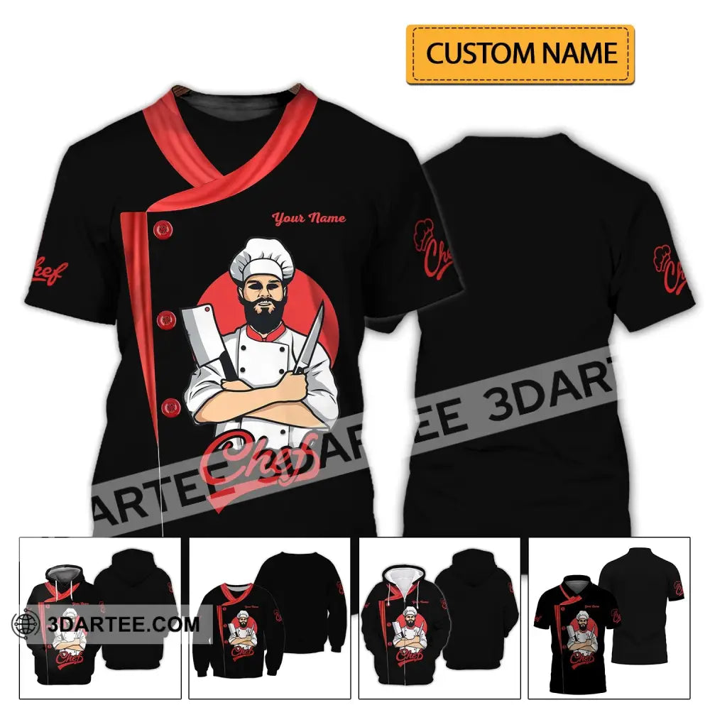 Men Shirt - Custom Name Chef Black White And Red T-Shirt