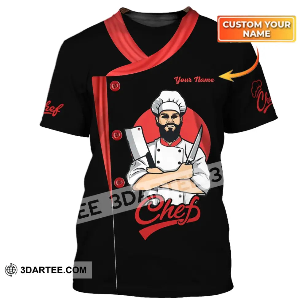 Men Shirt - Custom Name Chef Black White And Red T-Shirt