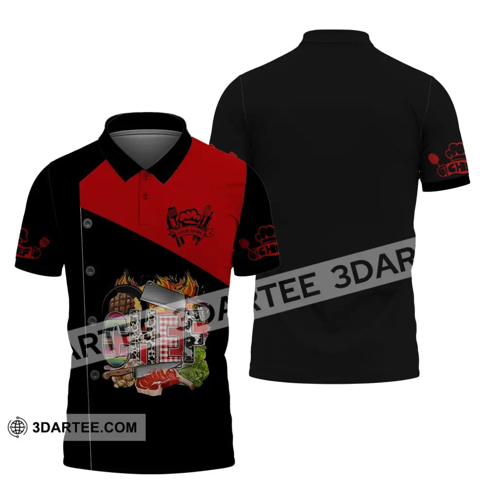 Men Shirt - Custom Name Chef Pattern Polo / S T-Shirt