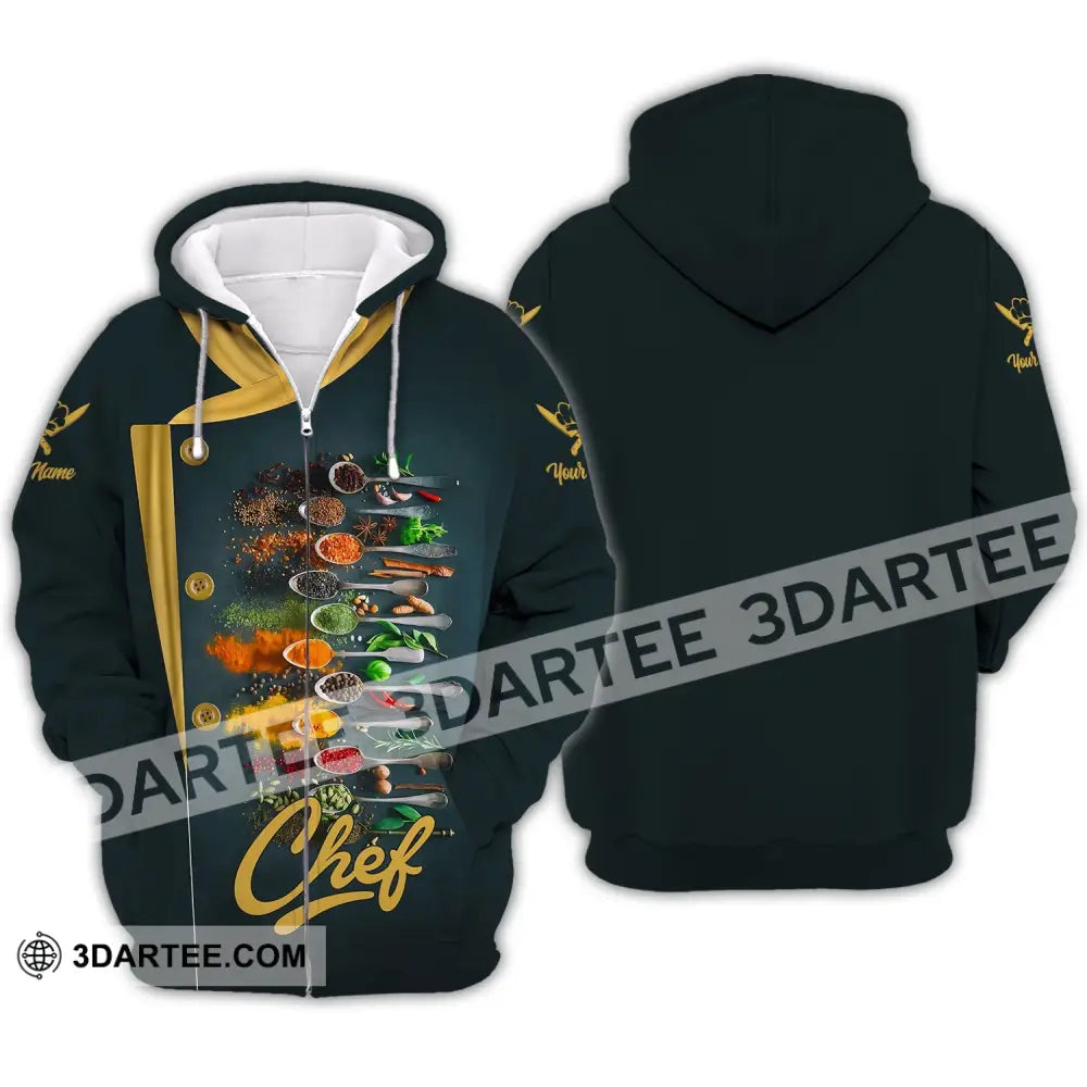 Men Shirt - Custom Name Chef With Cooking Spices Zipper Hoodie / S T-Shirt