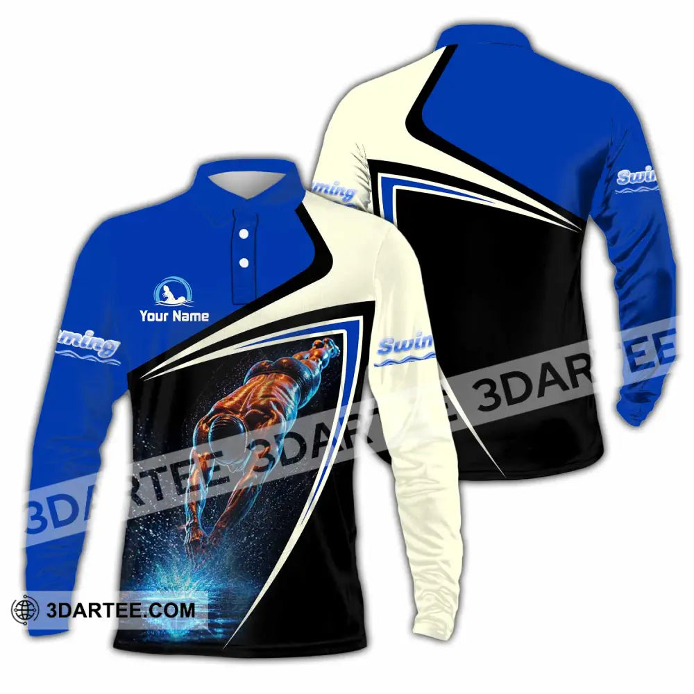 Men Shirt - Custom Swimming Shirt - Long Sleeve Polo / S - T-shirt