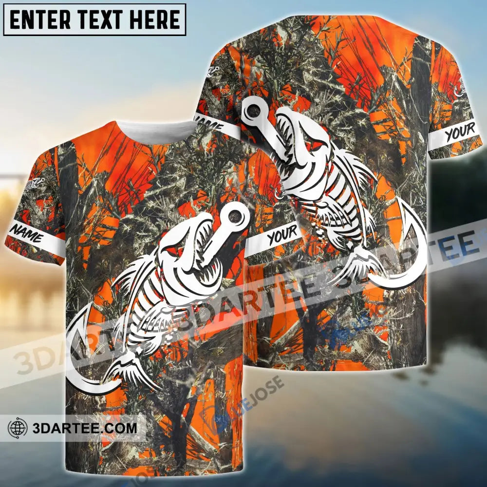 Orange Camo Fish Hook Skull Custom Name Long Sleeve Fishing Sleeves 31.05