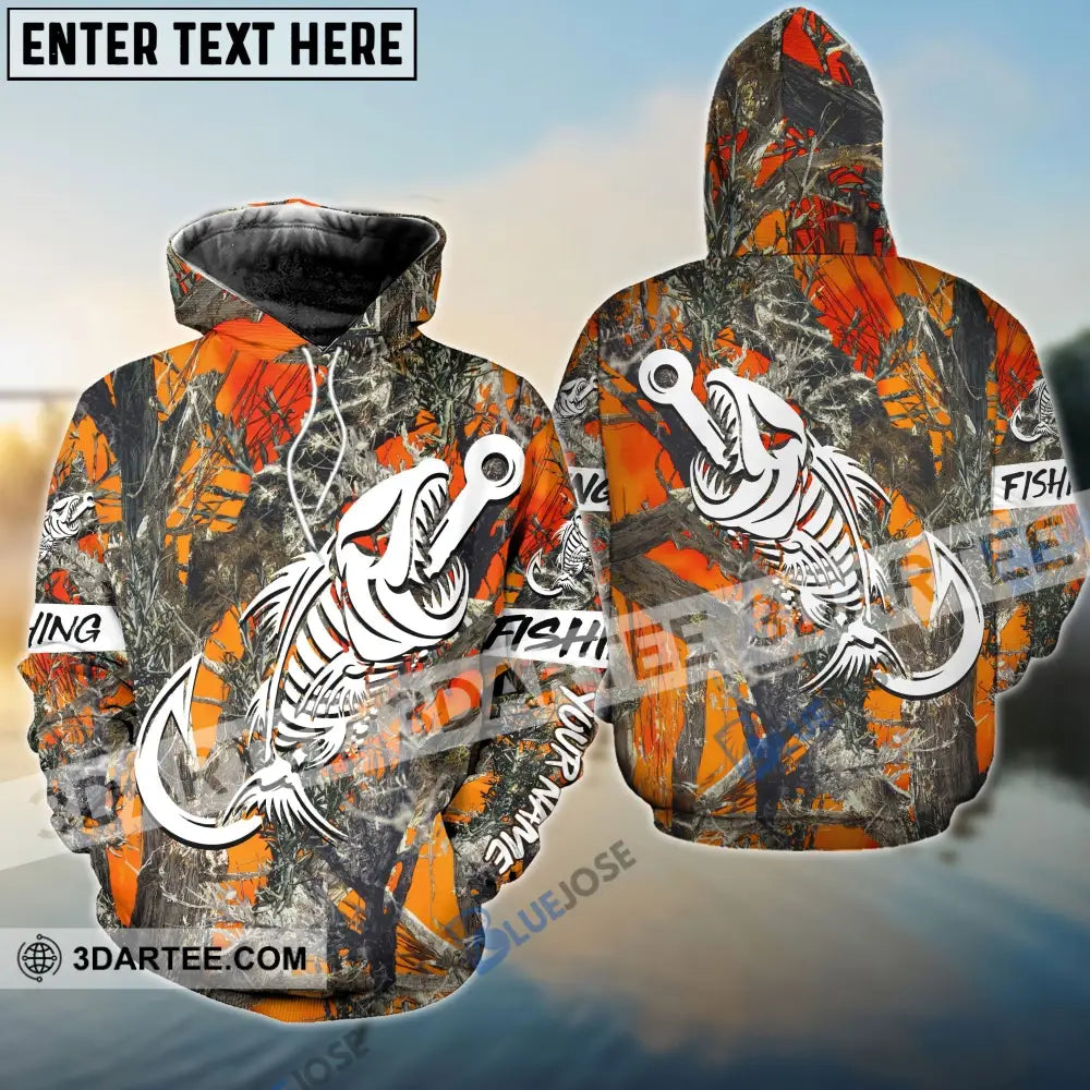 Orange Camo Fish Hook Skull Custom Name Long Sleeve Fishing Sleeves 31.05