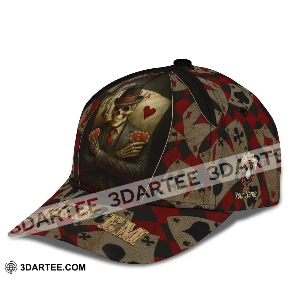 Personalized Cap Customized Poker Lover Cap Hold ’Em Skeleton Poker Cards Classic Cap CLASSIC CAP / UNIVERSAL FIT Cap