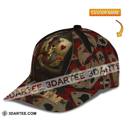 Personalized Cap Customized Poker Lover Cap Hold ’Em Skeleton Poker Cards Classic Cap CLASSIC CAP / UNIVERSAL FIT Cap