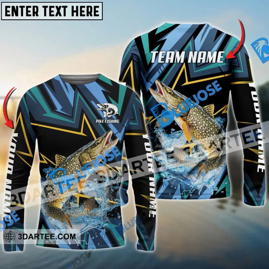 Pike Fishing Lightning Pattern Sport Custom Name & Team 3D Shirts Long Sleeve 05.06