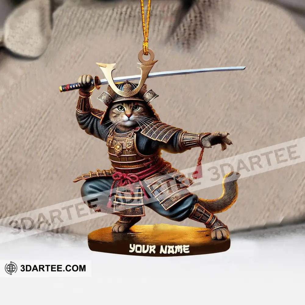 Samurai Cat Christmas Home Decor Christmas Ornament Personalized Ornament 3.54’’ / 1 Ornament Ornament
