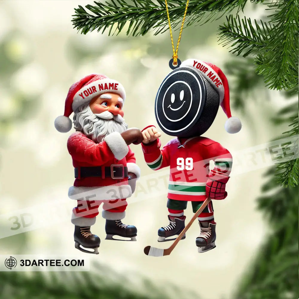 Santa And The Hockey Player Christmas Ornament Personalized Ornament Ornament