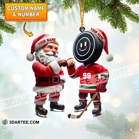 Santa And The Hockey Player Christmas Ornament Personalized Ornament 3.54’’ / 1 Ornament Ornament
