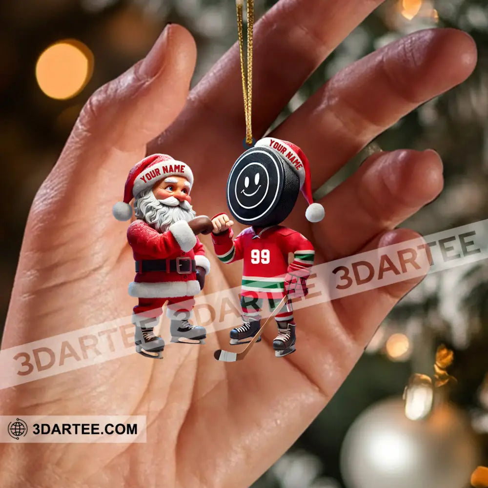 Santa And The Hockey Player Christmas Ornament Personalized Ornament Ornament