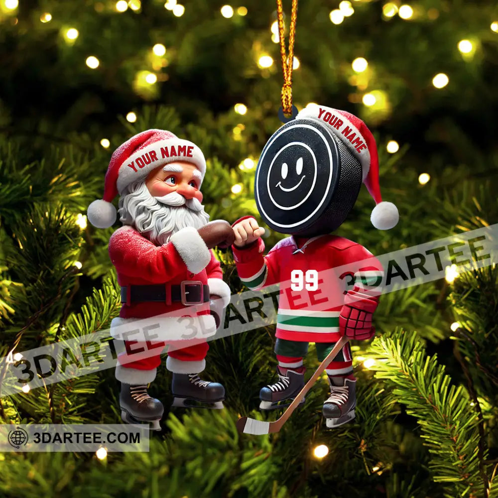 Santa And The Hockey Player Christmas Ornament Personalized Ornament Ornament