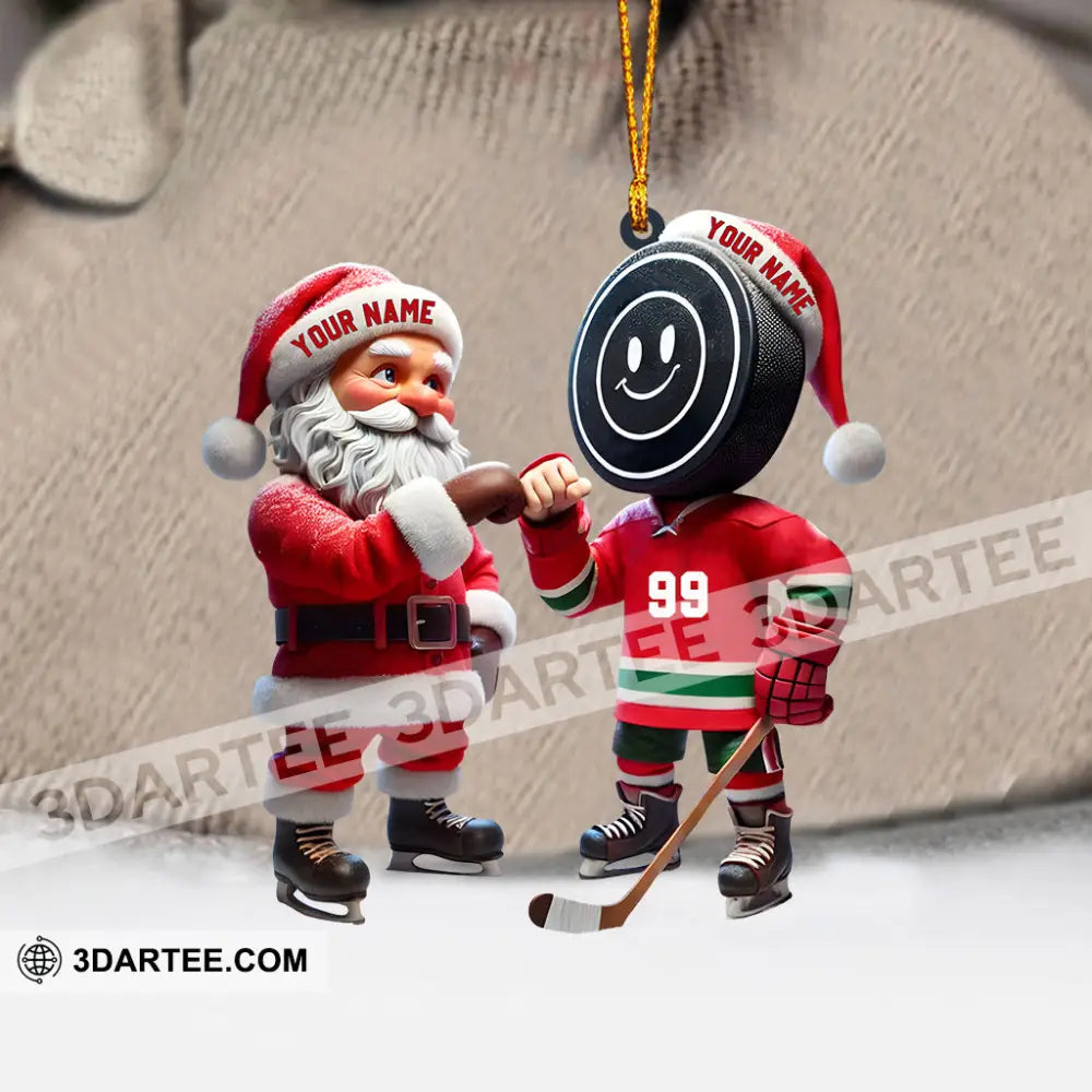 Santa And The Hockey Player Christmas Ornament Personalized Ornament Ornament