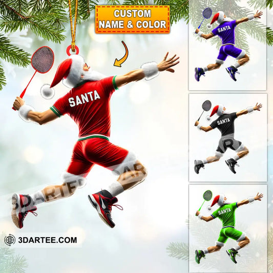 Santa Badminton Christmas Ornament Personalized Ornament 3.54’’ / 1 Ornament Ornament