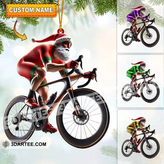 Santa Bicycle Racing Home Decor Christmas Ornament Personalized Ornament 3.54’’ / 1 Ornament Ornament