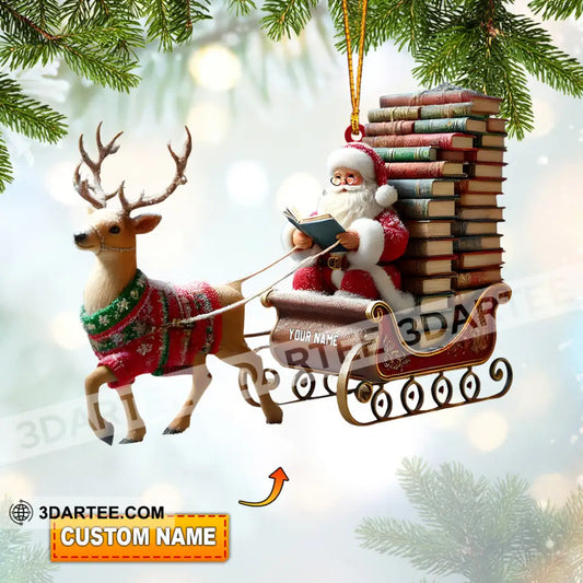 Santa Book Lover Home Decor Christmas Ornament Personalized Ornament 3.54’’ / 1 Ornament Ornament