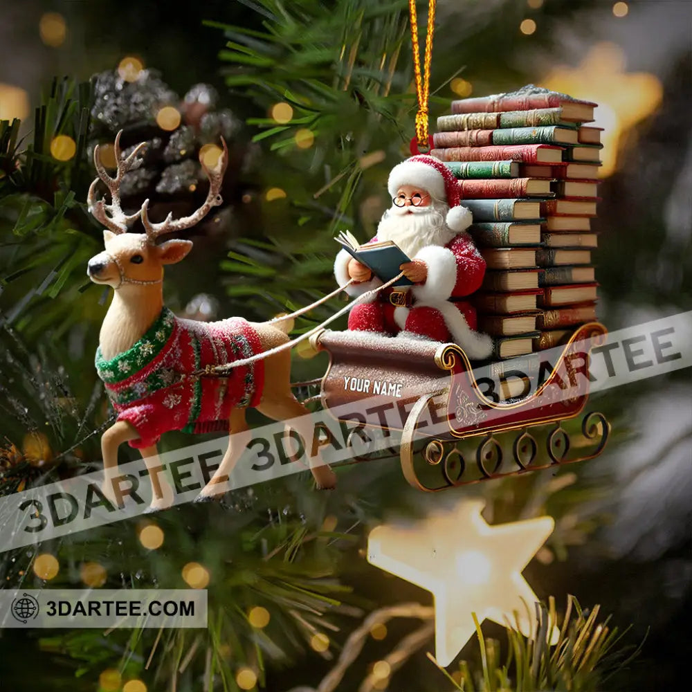 Santa Book Lover Home Decor Christmas Ornament Personalized Ornament Ornament