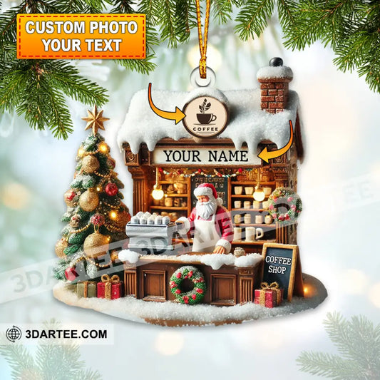 Santa Coffee Shop Christmas Ornament Personalized Ornament 3.54’’ / 1 Ornament Ornament