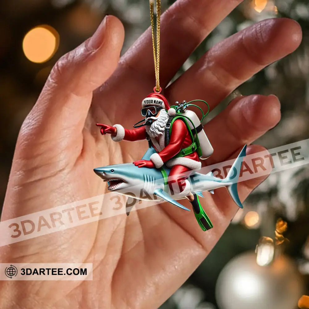 Santa Diver Riding Shark Christmas Ornament Personalized Ornament Ornament