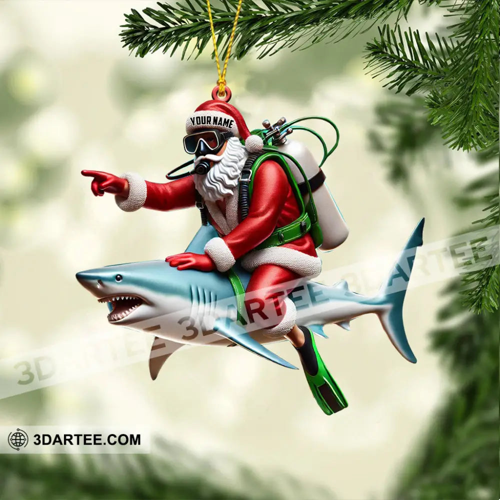 Santa Diver Riding Shark Christmas Ornament Personalized Ornament Ornament
