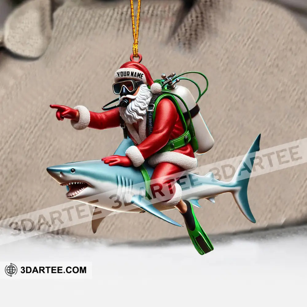 Santa Diver Riding Shark Christmas Ornament Personalized Ornament Ornament