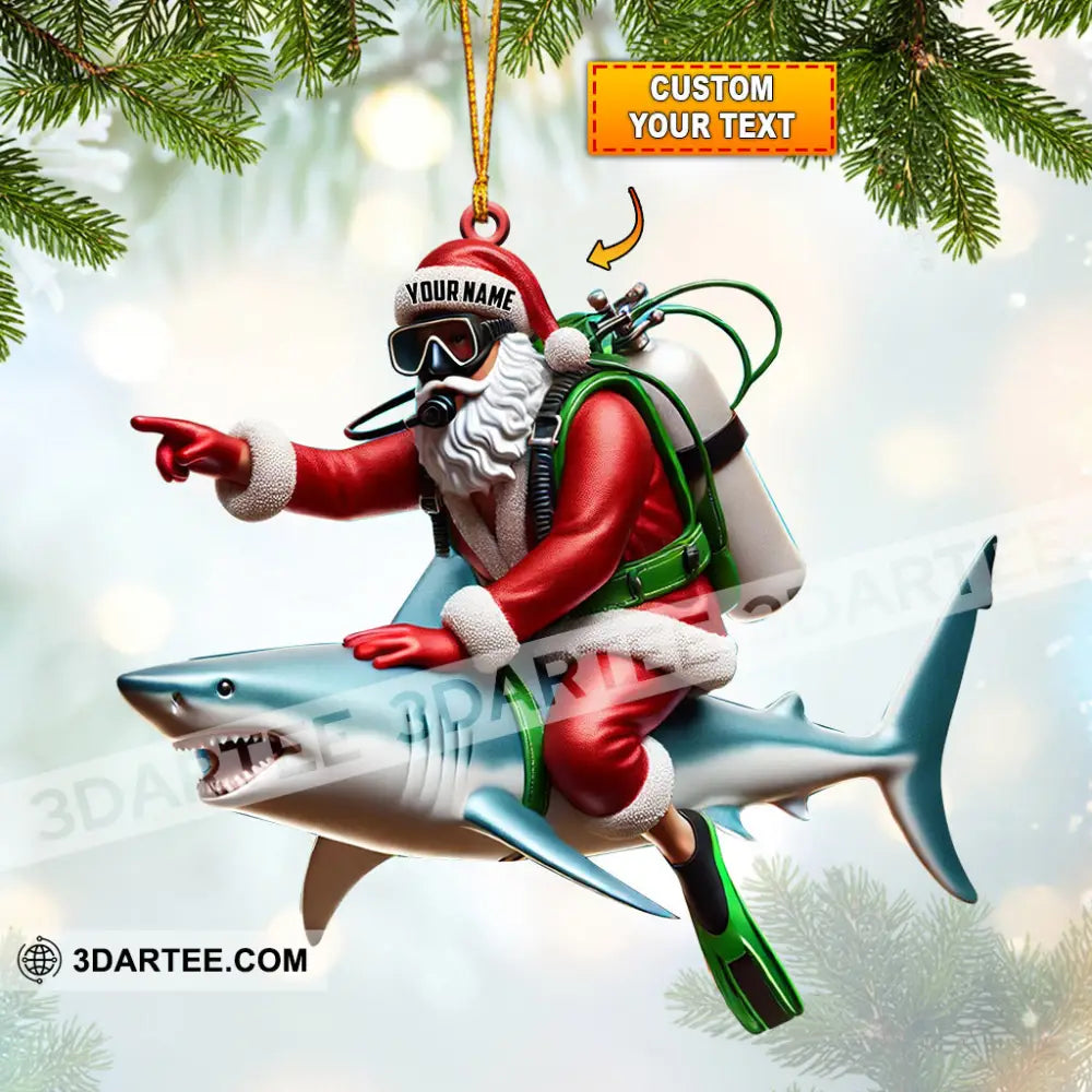 Santa Diver Riding Shark Christmas Ornament Personalized Ornament 3.54’’ / 1 Ornament Ornament