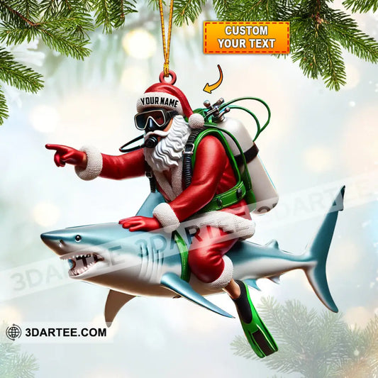 Santa Diver Riding Shark Christmas Ornament Personalized Ornament 3.54’’ / 1 Ornament Ornament