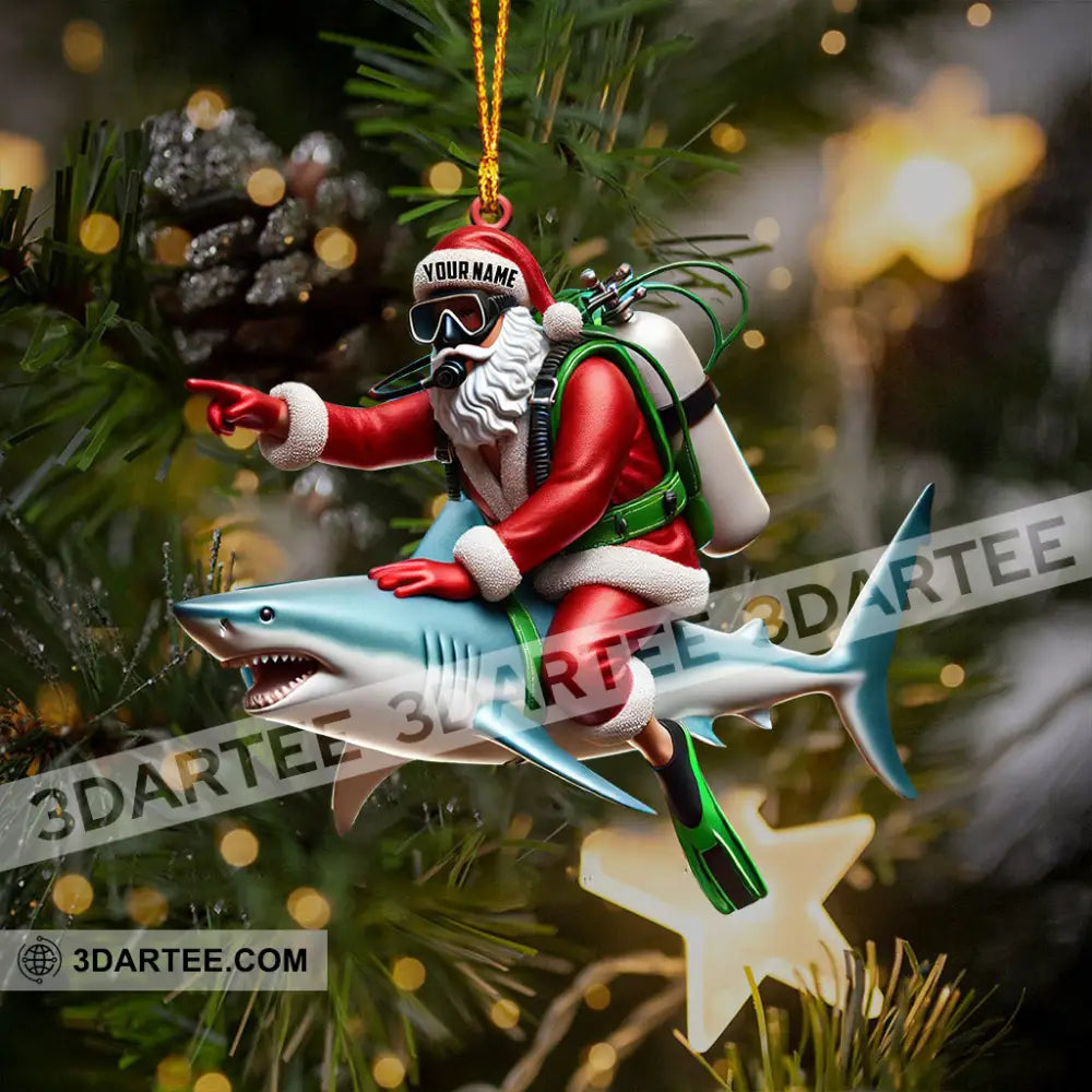 Santa Diver Riding Shark Christmas Ornament Personalized Ornament Ornament