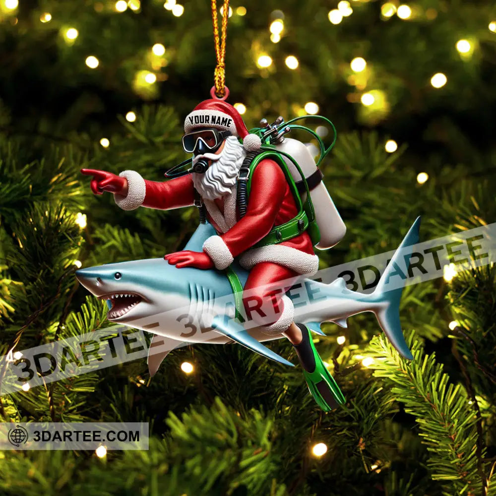 Santa Diver Riding Shark Christmas Ornament Personalized Ornament Ornament