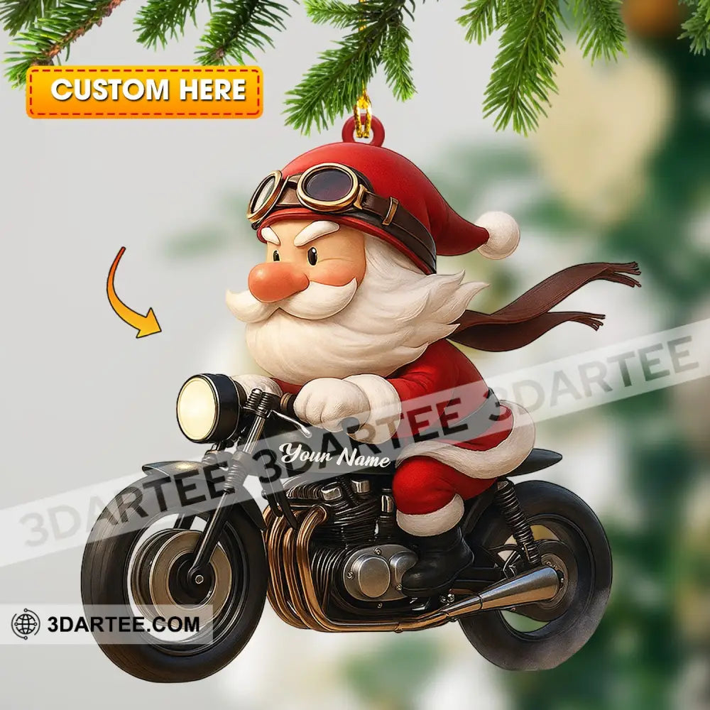 Santa Drives Motorbike Home Decor Christmas Ornament Personalized Ornament 3.54’’ / 1 Ornament Ornament