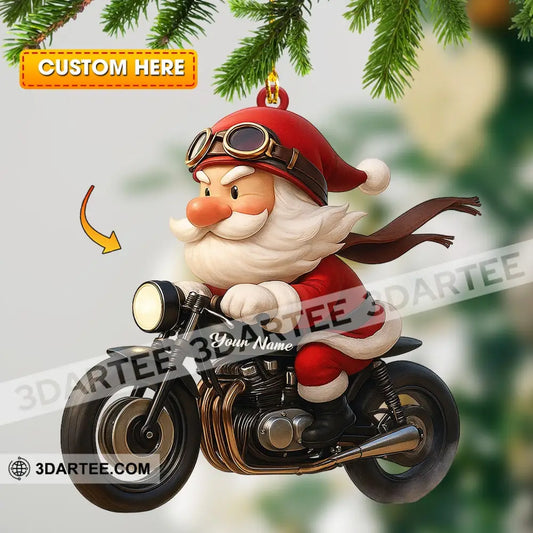 Santa Drives Motorbike Home Decor Christmas Ornament Personalized Ornament 3.54’’ / 1 Ornament Ornament
