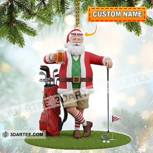 Santa Golf And Beer Home Decor Christmas Ornament Personalized Ornament 3.54’’ / 1 Ornament Ornament